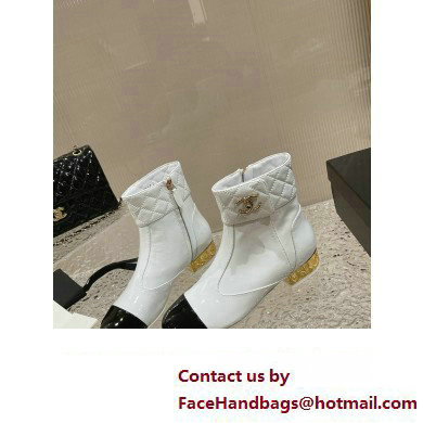 Chanel Gold Heel 3cm Patent Goatskin Short Boots G39736 White 2023