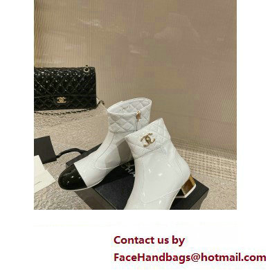 Chanel Gold Heel 3cm Patent Goatskin Short Boots G39736 White 2023