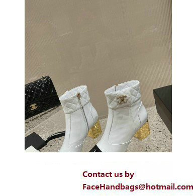 Chanel Gold Heel 7cm Patent Goatskin Short Boots G39736 White 2023