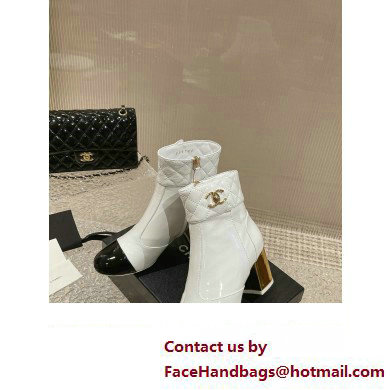 Chanel Gold Heel 7cm Patent Goatskin Short Boots G39736 White 2023