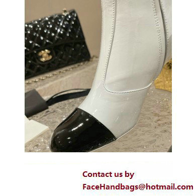 Chanel Gold Heel 7cm Patent Goatskin Short Boots G39736 White 2023