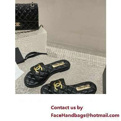 Chanel Heel 2cm Gold CC Logo Lambskin Quilting Mules G45014 Black 2023