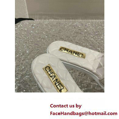 Chanel Heel 2cm Gold CC Logo Lambskin Quilting Mules G45014 White 2023