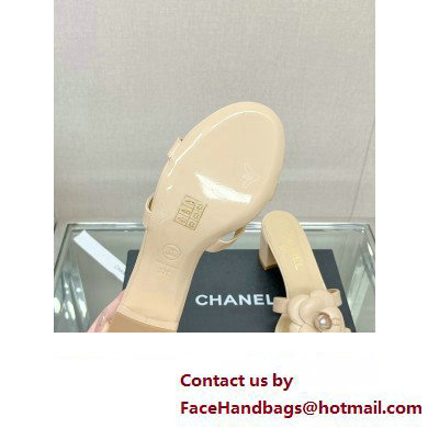 Chanel Heel 5.5cm Camellia and Pearl Mules Beige 2023