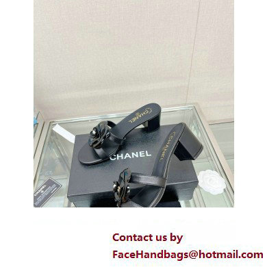 Chanel Heel 5.5cm Camellia and Pearl Mules Black 2023