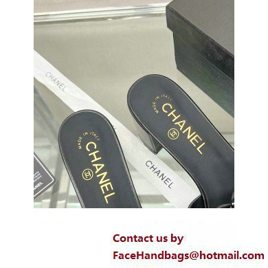 Chanel Heel 5.5cm Camellia and Pearl Mules Black 2023