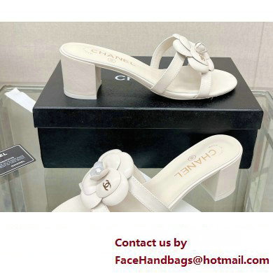 Chanel Heel 5.5cm Camellia and Pearl Mules White 2023