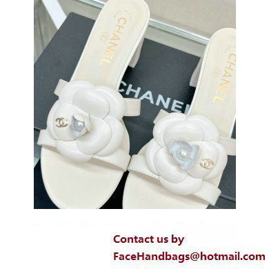 Chanel Heel 5.5cm Camellia and Pearl Mules White 2023