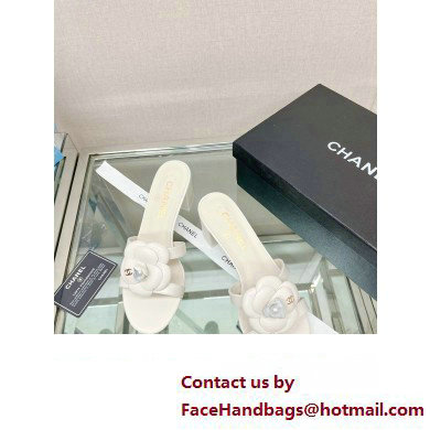 Chanel Heel 5.5cm Camellia and Pearl Mules White 2023