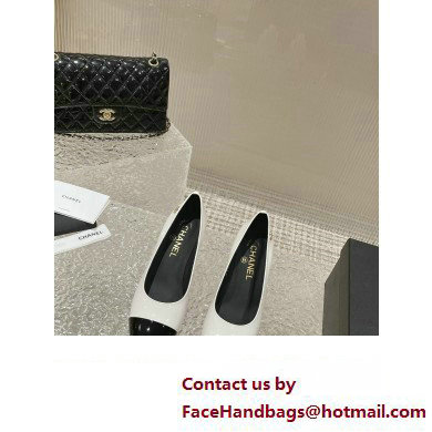 Chanel Heel 6.5cm Patent Calfskin Pumps G45053 White/Black 2023