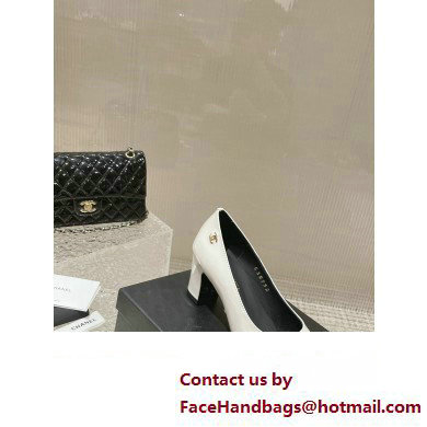 Chanel Heel 6.5cm Patent Calfskin Pumps G45053 White/Black 2023