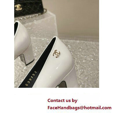 Chanel Heel 6.5cm Patent Calfskin Pumps G45053 White/Black 2023