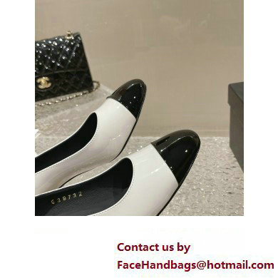 Chanel Heel 6.5cm Patent Calfskin Pumps G45053 White/Black 2023