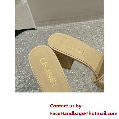 Chanel Heel 7cm Gold CC Logo Lambskin Quilting Mules G45014 Beige 2023