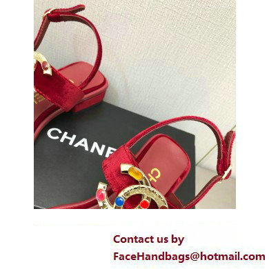 Chanel Metal CC Logo Thong Sandals Suede Burgundy 2023