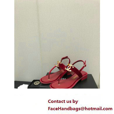 Chanel Metal CC Logo Thong Sandals Suede Burgundy 2023