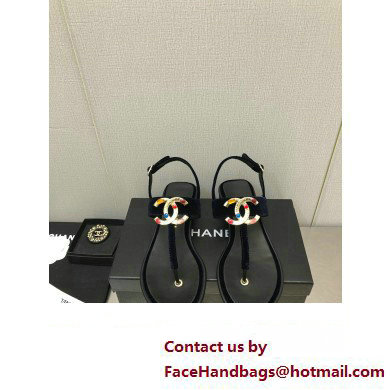 Chanel Metal CC Logo Thong Sandals Suede Dark Blue 2023