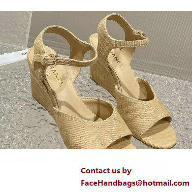 Chanel Quilting Wedge Sandals Grosgrain Beige 2023