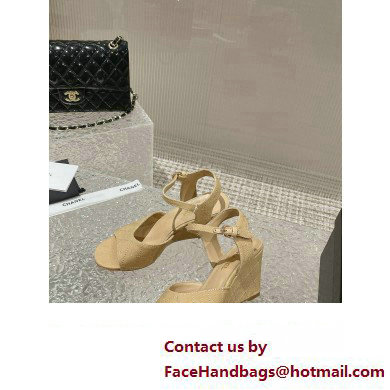 Chanel Quilting Wedge Sandals Grosgrain Beige 2023