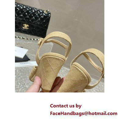 Chanel Quilting Wedge Sandals Grosgrain Beige 2023