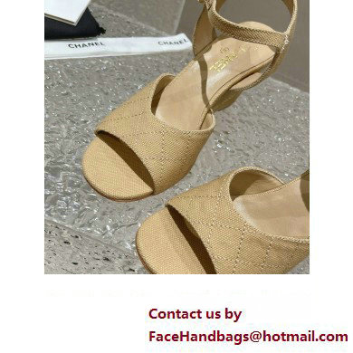 Chanel Quilting Wedge Sandals Grosgrain Beige 2023