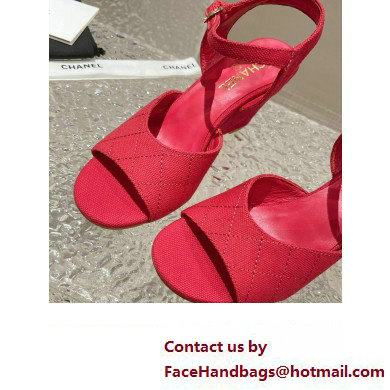 Chanel Quilting Wedge Sandals Grosgrain Red 2023