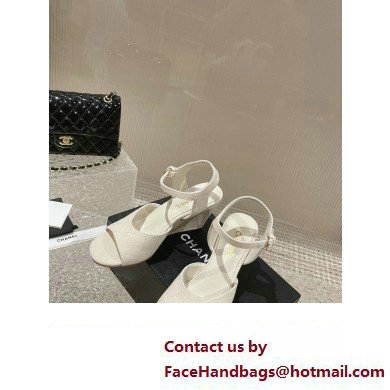 Chanel Quilting Wedge Sandals Grosgrain White 2023