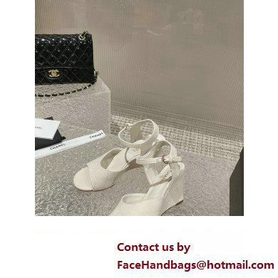 Chanel Quilting Wedge Sandals Grosgrain White 2023