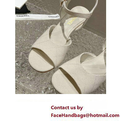 Chanel Quilting Wedge Sandals Grosgrain White 2023