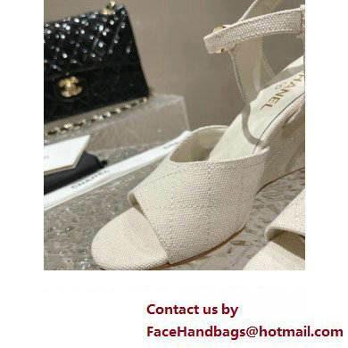 Chanel Quilting Wedge Sandals Grosgrain White 2023