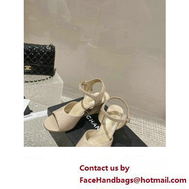 Chanel Quilting Wedge Sandals Patent Beige 2023