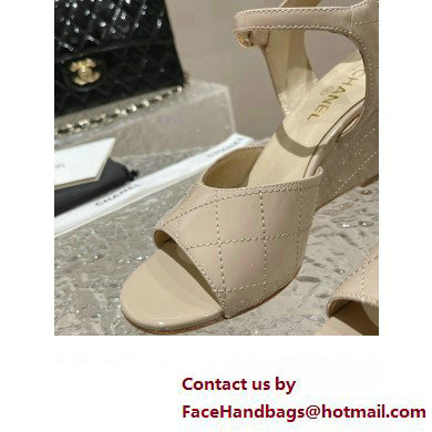 Chanel Quilting Wedge Sandals Patent Beige 2023