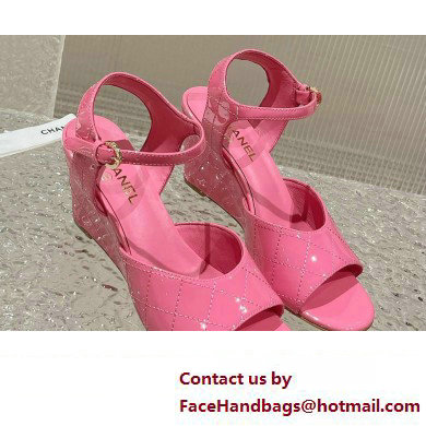 Chanel Quilting Wedge Sandals Patent Pink 2023