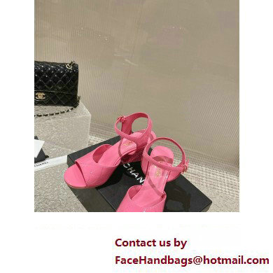 Chanel Quilting Wedge Sandals Patent Pink 2023