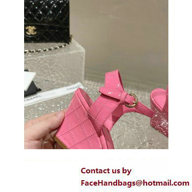 Chanel Quilting Wedge Sandals Patent Pink 2023