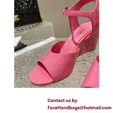 Chanel Quilting Wedge Sandals Patent Pink 2023