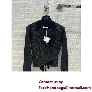 DIOR Black Wool Ribbed Knit Wrap-over Sweater 2023