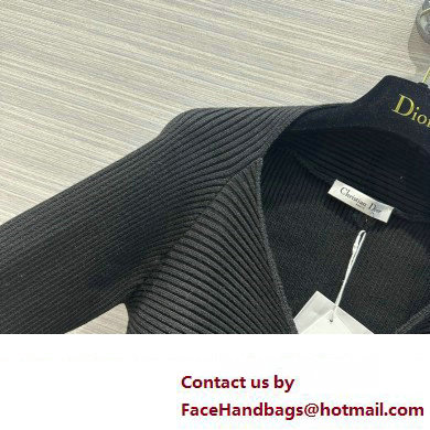 DIOR Black Wool Ribbed Knit Wrap-over Sweater 2023