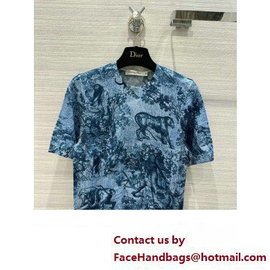 DIOR Blue Toile de Jouy Cotton and Linen Jersey T-SHIRT 2023