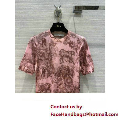 DIOR Pink and Gray Cotton and Linen Jersey with Toile de Jouy Sauvage Motif T-SHIRT 2023