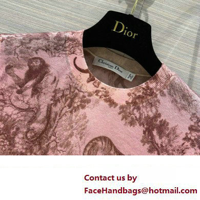 DIOR Pink and Gray Cotton and Linen Jersey with Toile de Jouy Sauvage Motif T-SHIRT 2023