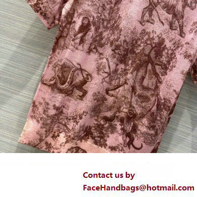 DIOR Pink and Gray Cotton and Linen Jersey with Toile de Jouy Sauvage Motif T-SHIRT 2023