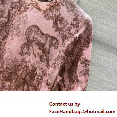 DIOR Pink and Gray Cotton and Linen Jersey with Toile de Jouy Sauvage Motif T-SHIRT 2023