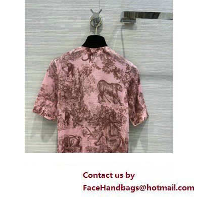 DIOR Pink and Gray Cotton and Linen Jersey with Toile de Jouy Sauvage Motif T-SHIRT 2023