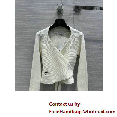 DIOR WHITE Wool Ribbed Knit Wrap-over Sweater 2023