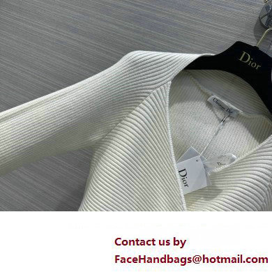 DIOR WHITE Wool Ribbed Knit Wrap-over Sweater 2023