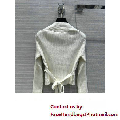 DIOR WHITE Wool Ribbed Knit Wrap-over Sweater 2023