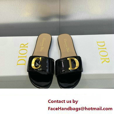 Dior C'est Flat Slides Patent Calfskin Black 2023