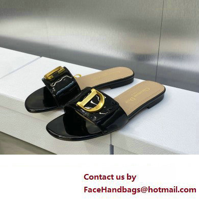 Dior C'est Flat Slides Patent Calfskin Black 2023