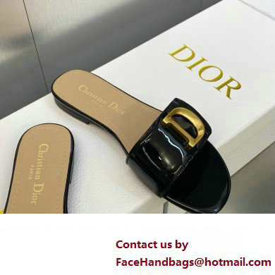 Dior C'est Flat Slides Patent Calfskin Black 2023